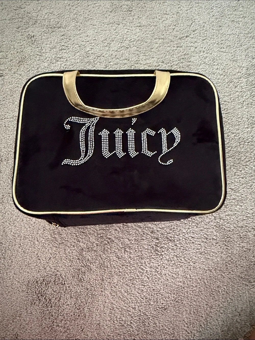 Juicy Couture Black & Gold Rhinestone 'Juicy' Travel Cosmetic Bag